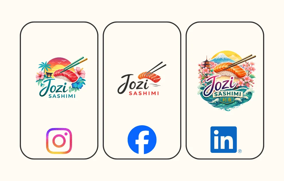 Illustration showing inconsistent branding across social media platforms for a small South African business.